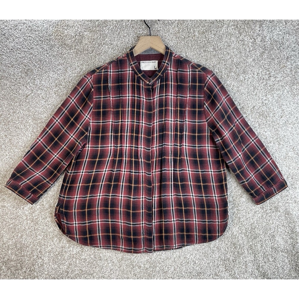 Rag & Bone Shirt Womens Large Plaid Button Up Mandarín Collar